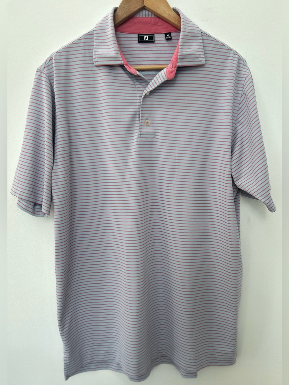 FootJoy Men’s Polo Medium Oversized Grey Pink Striped 22x31